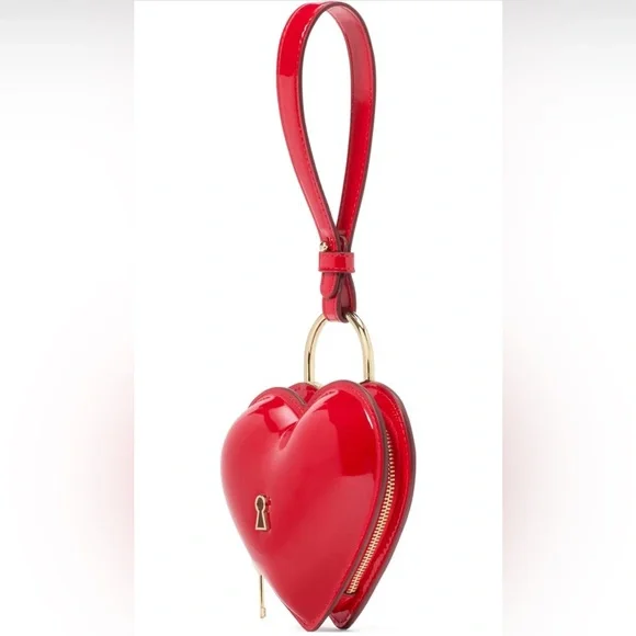 Kate Spade ♠️ new york Key to My Heart Patent Leather Wristlet, Cherry Rouge - Picture 2 of 6
